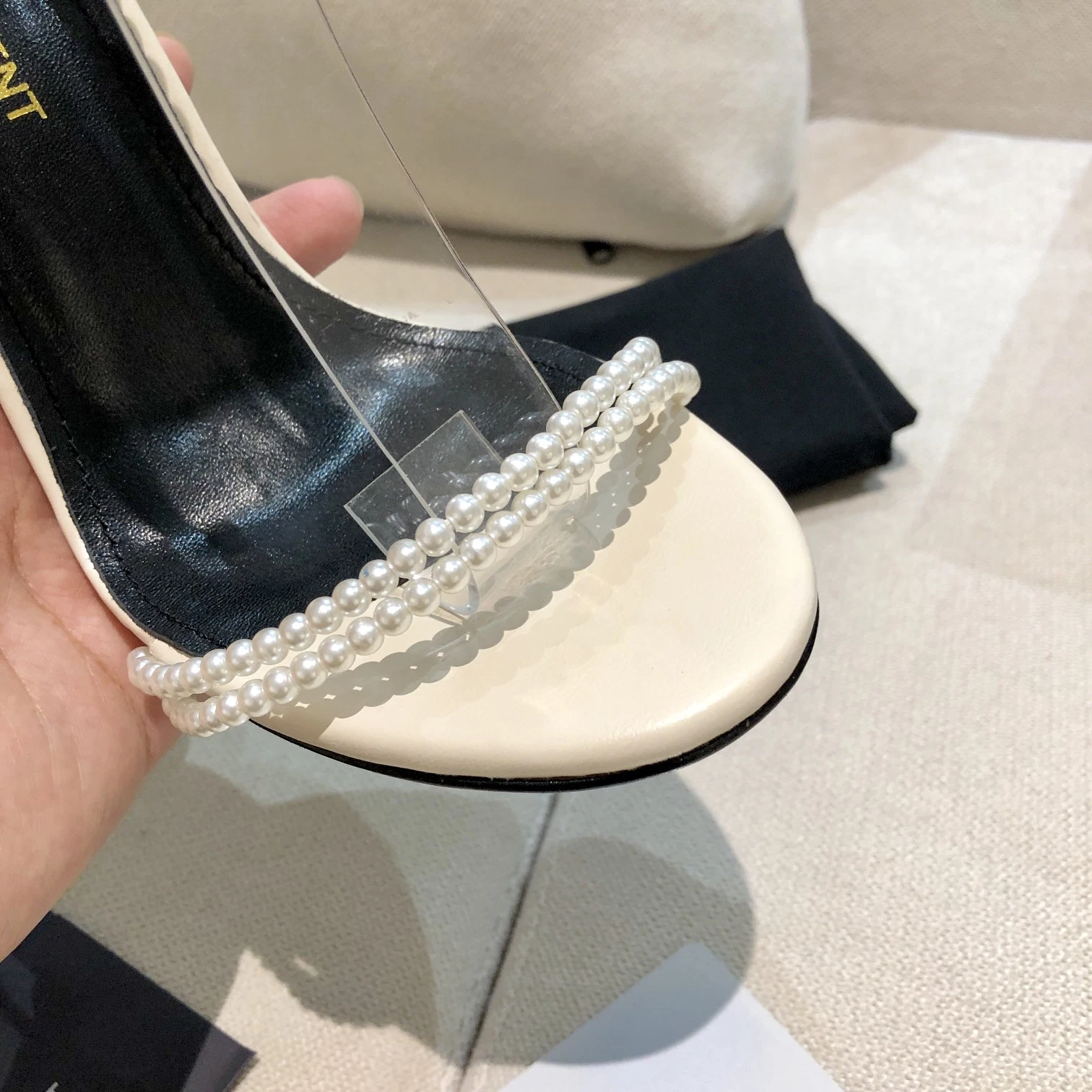 Small Fresh Pearl Line Sandals with High Heels