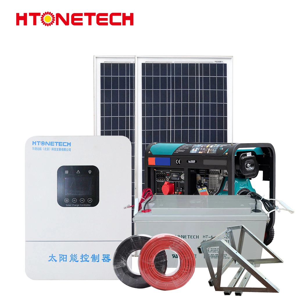 Htonetech Complete 10kilowatt off Grid Solar System Factory China 8kw 10kw 24kw 36V 230W Mono Solar Module 8500W Diesel Generator Hybrid Solar Plant