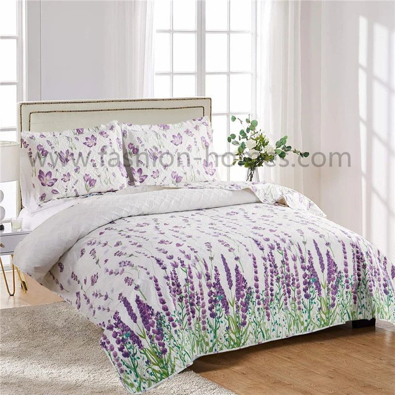 100%Polyester Floral Ultrasonic Printed Pattern Bedspread and Quilt