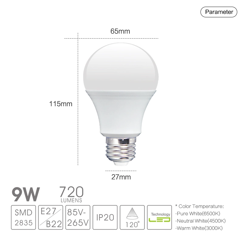 سعر الجملة 9 واط مصباح LED رخيص B22 E27 بقوة 9 واط اللمبة