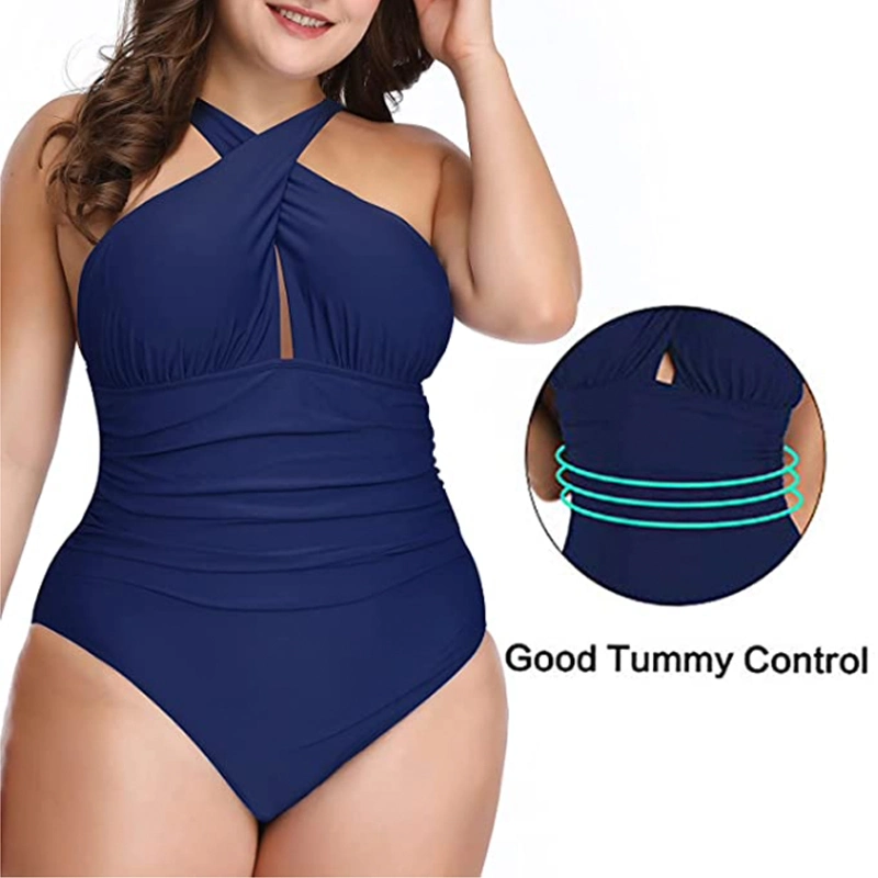 Wholesale/Supplier Swimming Garment Solid Color Womens One-Piece Bikini Swimsuit, Fashion Swim Wear Crossover Front and Back Design Bathing Suits Beach Outfits