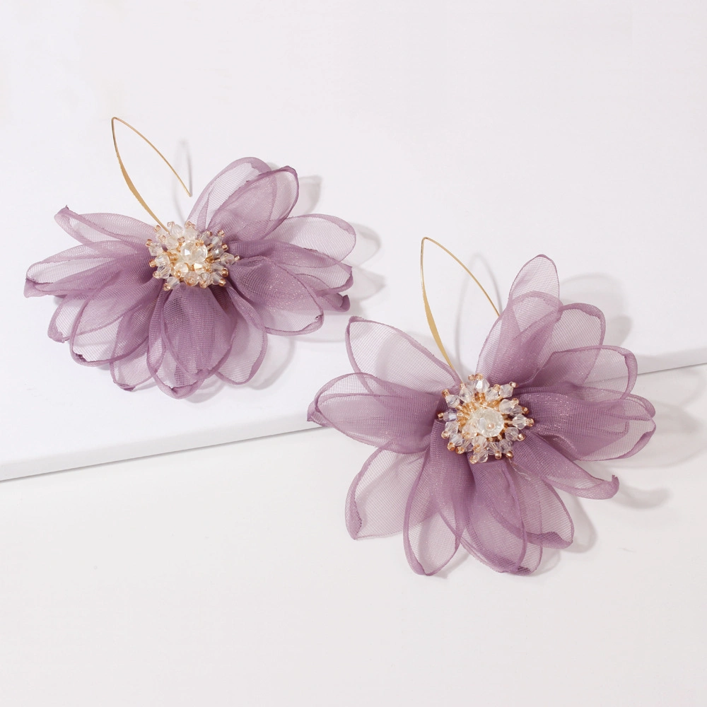 Holiday Style Fairy Fabric Big Petal Flower Sen Female Korean Temperament Fresh Earrings