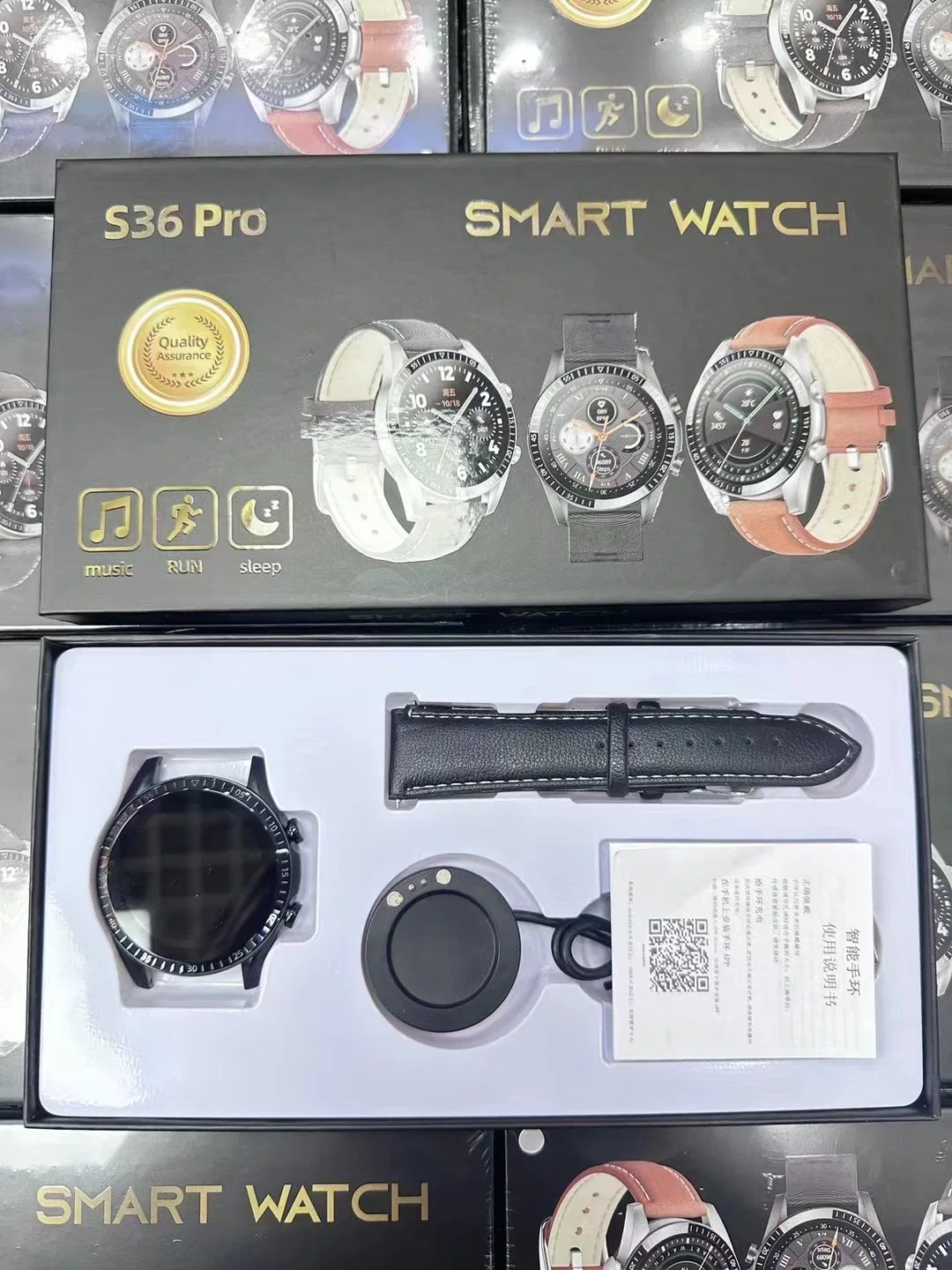 New Fashion (S36 PRO) Creative Round Screen Leather Strap Smart Watch