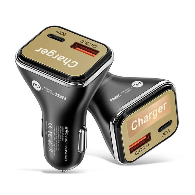 Carregador rápido para automóvel Pd20W QC3.0 USB e PD Car de carregamento rápido para automóvel Tomada para isqueiro carregador de telefone