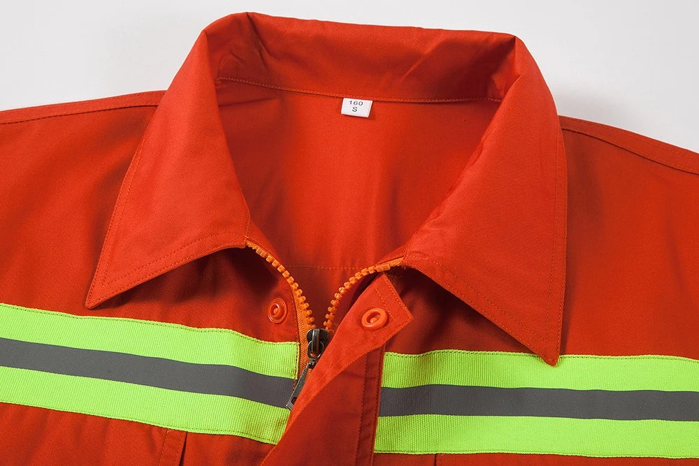 Unisex Orange Short Sleeve Sanitation Workers Night Reflective Zipper Jackets Pants Set Engineering Work Wear Workshop Uniforms