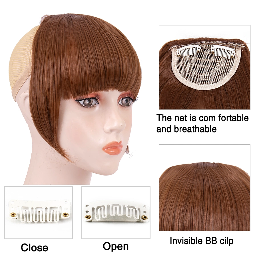 Hot Sale Wholesale/Supplier Silky Straight Front Neat Bangs Synthetic Clip in Hair Fringe Extension Fake Hair Fringe Piece