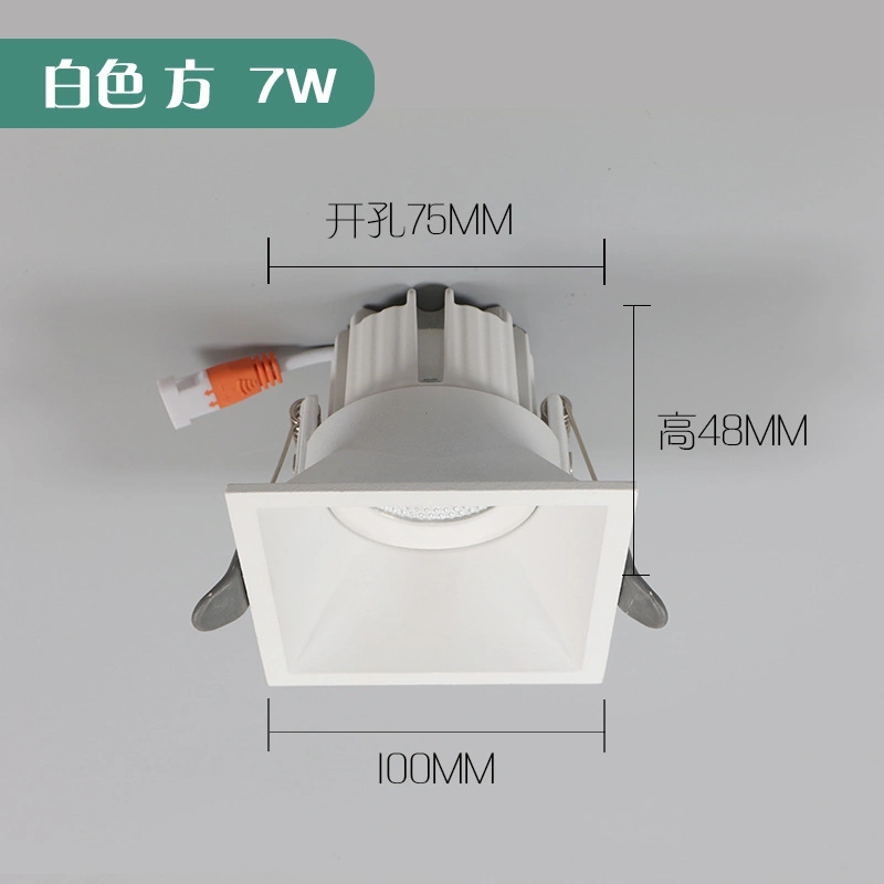 Square/Round White, Black Body Recessed Ceiling Light Fixture with Lifud Driver 3000K 7W COB LED Downlights