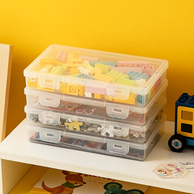 Building Block Puzzle Storage Box with Lid Plastic Stackable Organizer