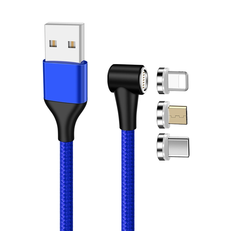 Multifunktions-USB-Magnetladegerät 90 Grad 3 in 1 3A Schnelllademagnethaftende USB-Kabel für 8pin Micro-Typ C