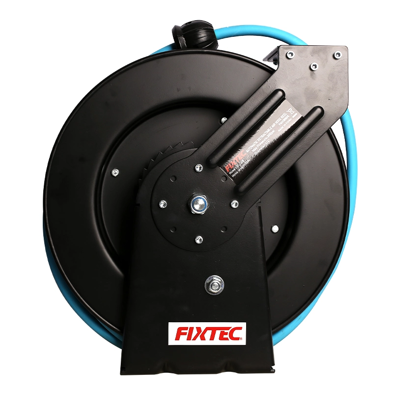 Fixtec Steel Dual Arm Auto Retractable Air Hose Reel 3/8 Inch Rubber Hose for Pneumatic Tool and Compressor Air