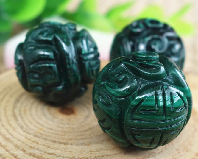 Natural Malachite Gemstone Carved Dragon Shape Beads for Jewelry