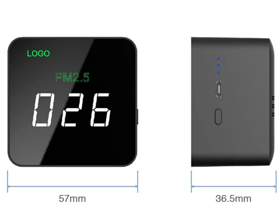 مكشاف Cube Design PM2.5 مراقبة جودة الهواء الداخلي المحمولة مع بطارية قابلة لإعادة الشحن بسعة 1200 مللي أمبير/ساعة