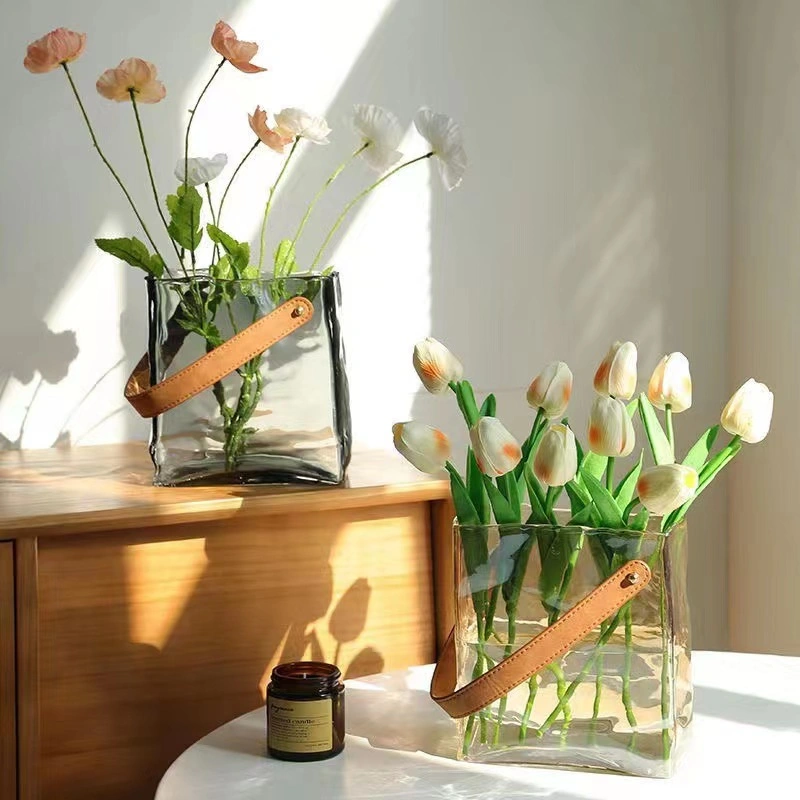 Venda por grosso de vidro forma de bolsas artesanais vaso para decoração