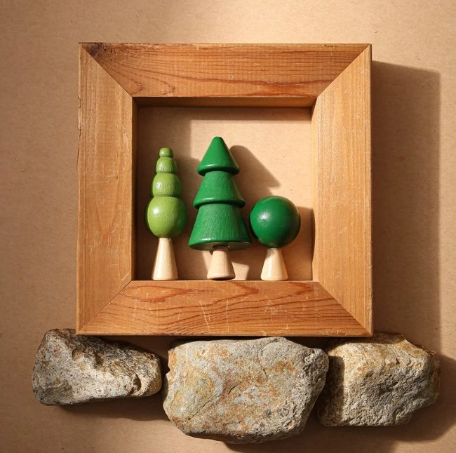 Juguetes educativos creativos de equilibrio y apilamiento de bloques de piedra en forma de árboles en miniatura de madera