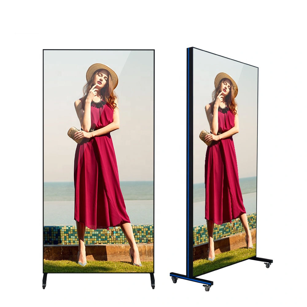 حامل أرضية مبطّنة متنقل P5/P4/P3/P2.5 LED Digital Poster Bar Display لإعلانات الفيديو لحفلات الزفاف، في الخارج/في الداخل