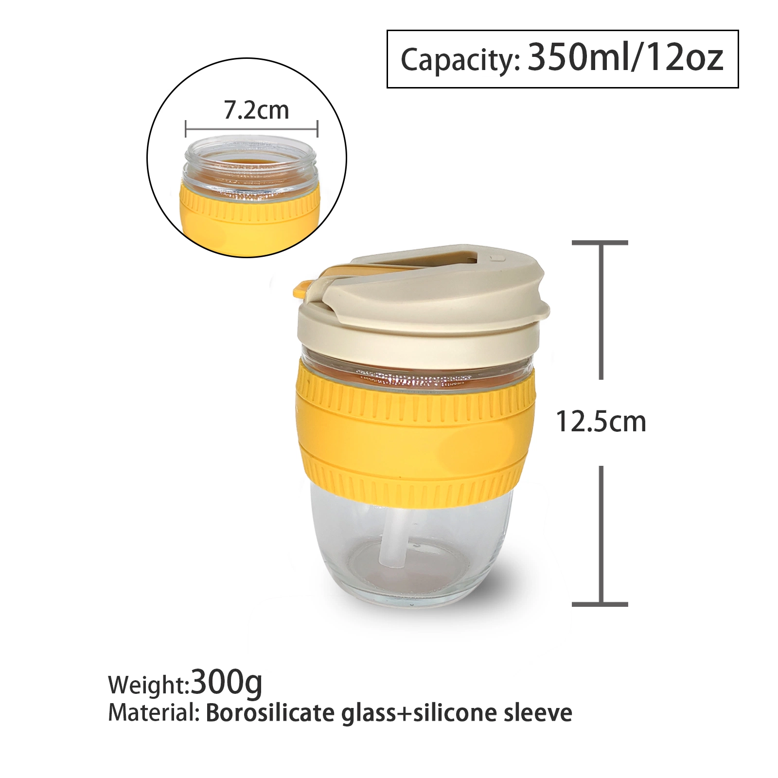 Heißer Verkauf 12oz Silikon Cup Outdoor Sport umweltfreundliche wiederverwendbare Glas Kaffeeflasche mit Deckel und Silikonhülle