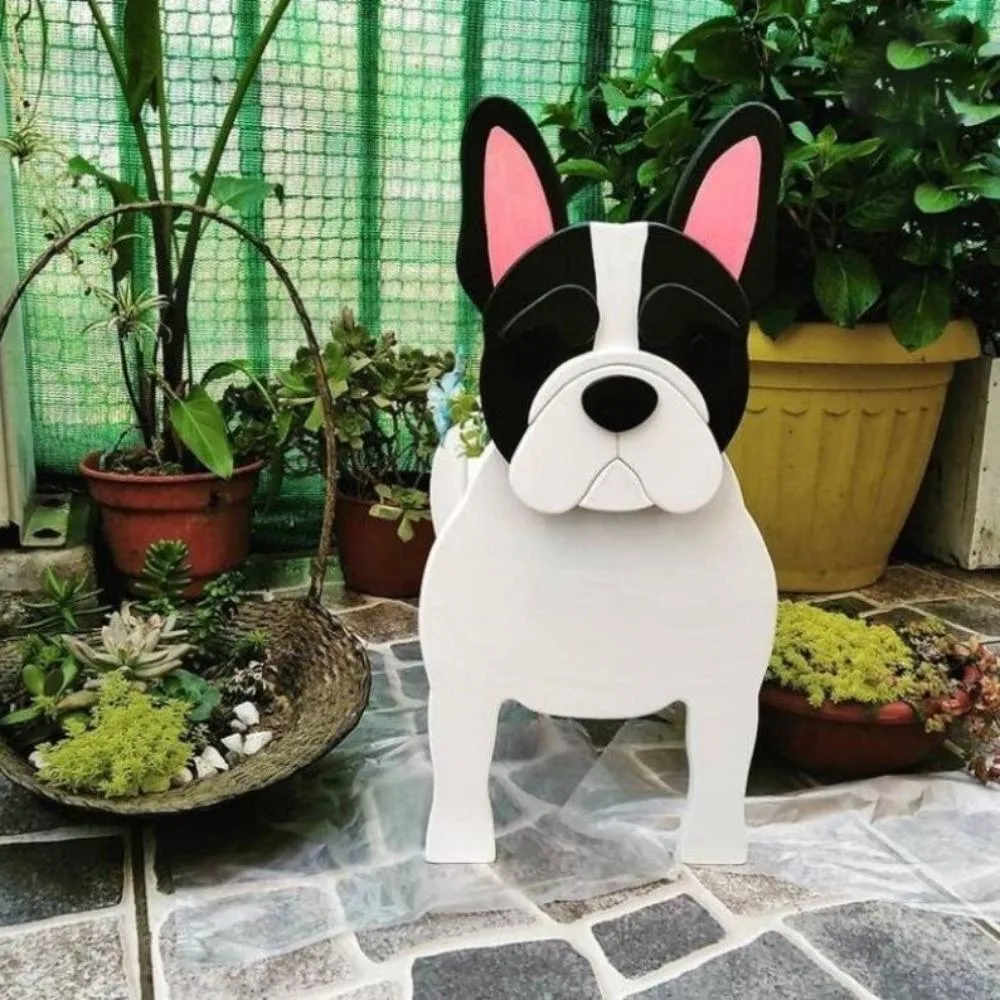 Dog Shaped Wooden Flowerpot Animal Succulent Planter Pots Decor Ci22036