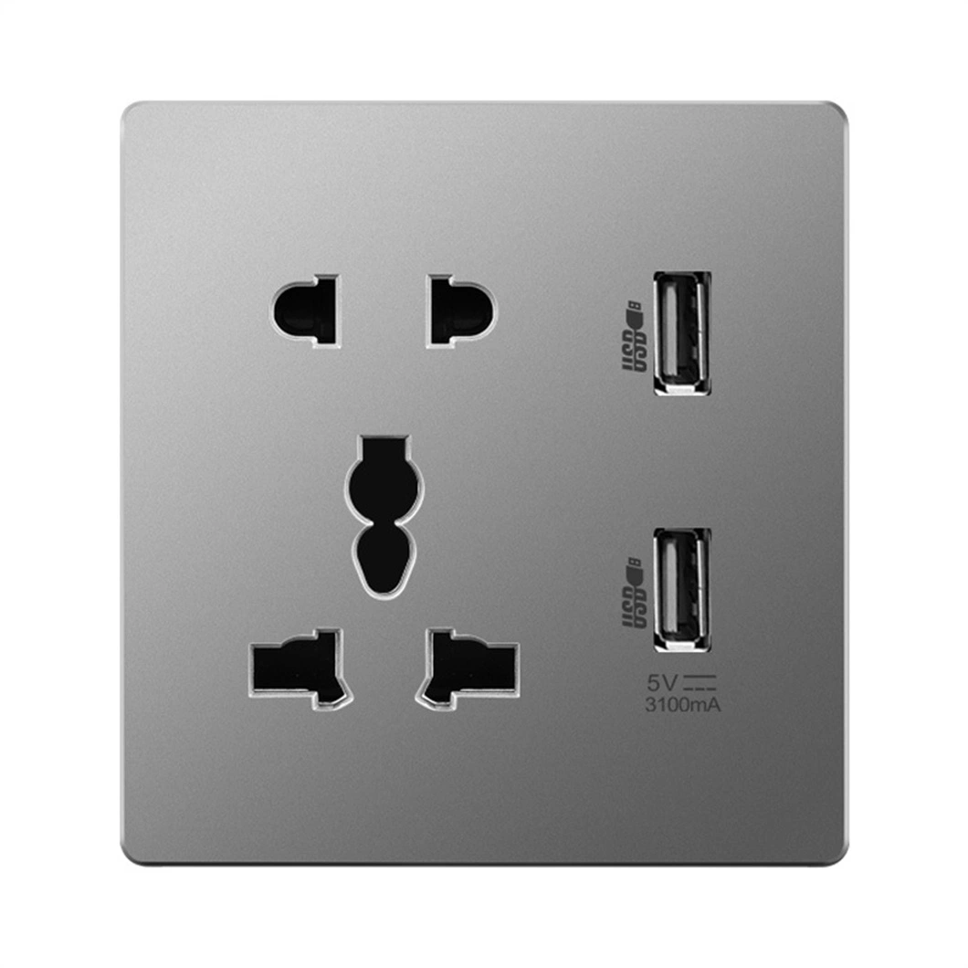 Black Luxury 13A 110-250V Electrical Outlet Power Wall Socket with USB Charger