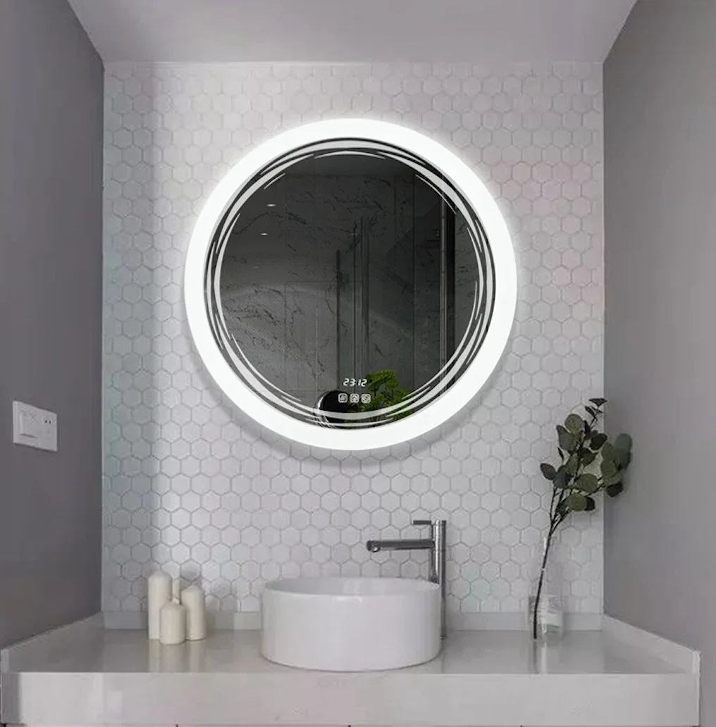 Ortonbath Rectangular Acrylic Framed Frameless Wall Hung Mirror LED Lights Touch Sensor Switch Backlit Smart Bathroom Vanity Bath Makeup Mirror with Maganifier