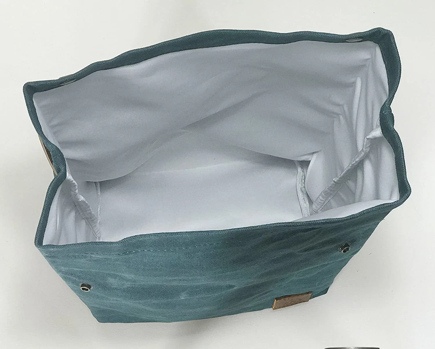 O almoço Caixa Saco grande parte superior do rolo de lona encerada arborizada Tote bolsa com alça de couro e fecho de encaixe de Latão