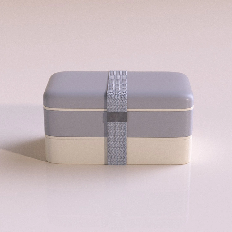 Micro-ondes 2 couches Fibre de bambou Boîte à lunch box Multi-Compartment déjeuner bento avec vaisselle