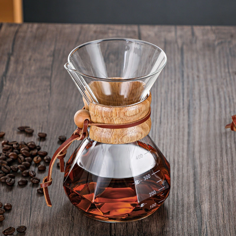 400ml600ml800ml Vidrio de borosilicato de alta mano preparar café de olla de diamantes con mango de madera