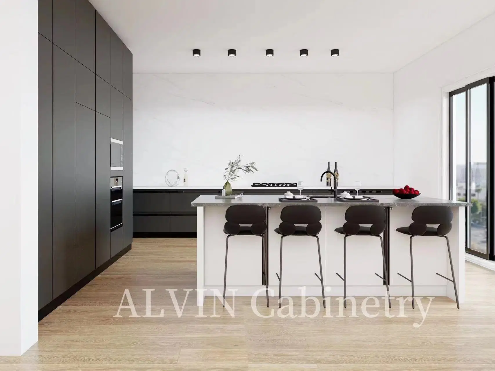Acabamento da cozinha com acabamento em verniz cinzento escuro na versão E0 Mobiliário doméstico em contraplacado