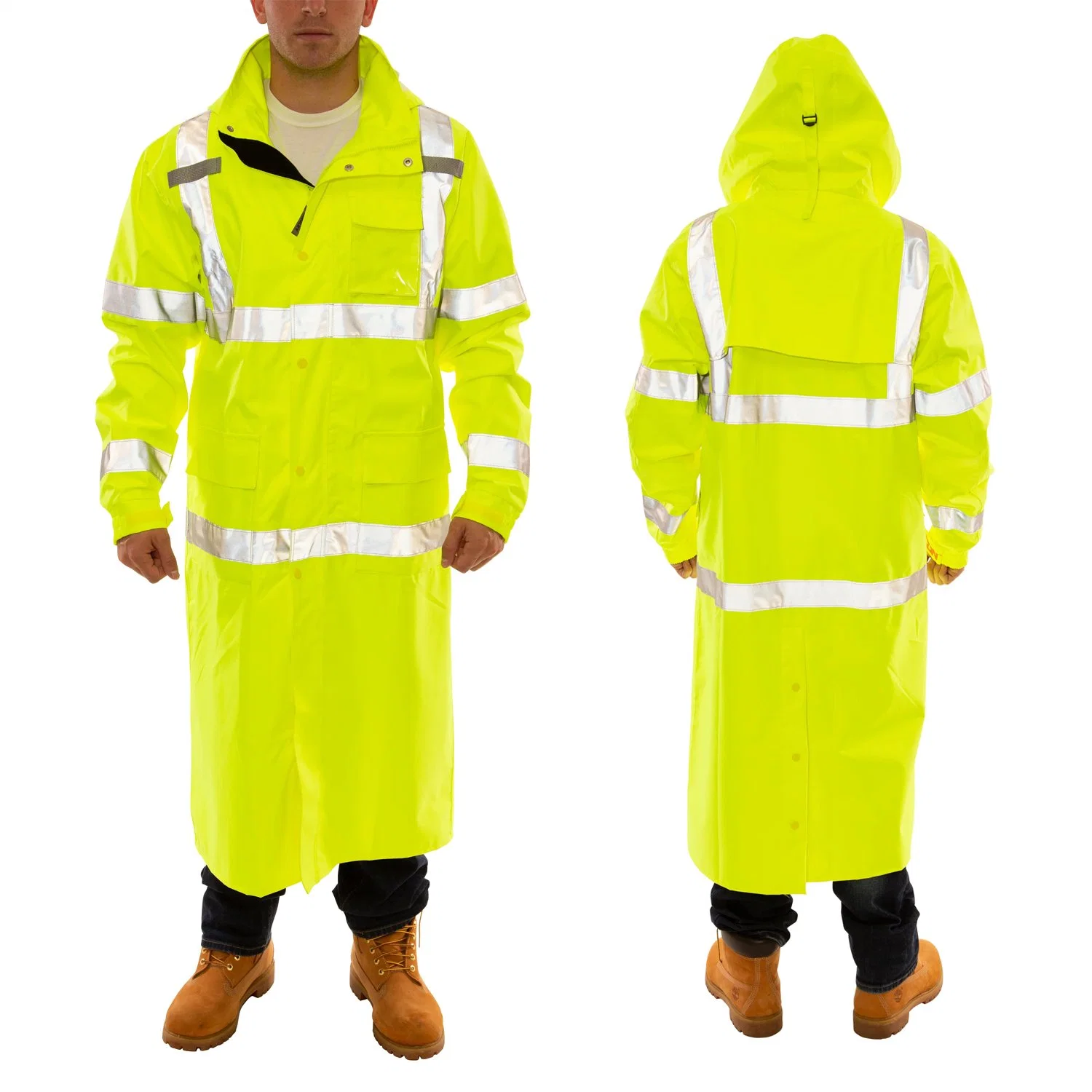 Safety Polyurethane Polyester Raincoat High Visibility Breathability Work Wear