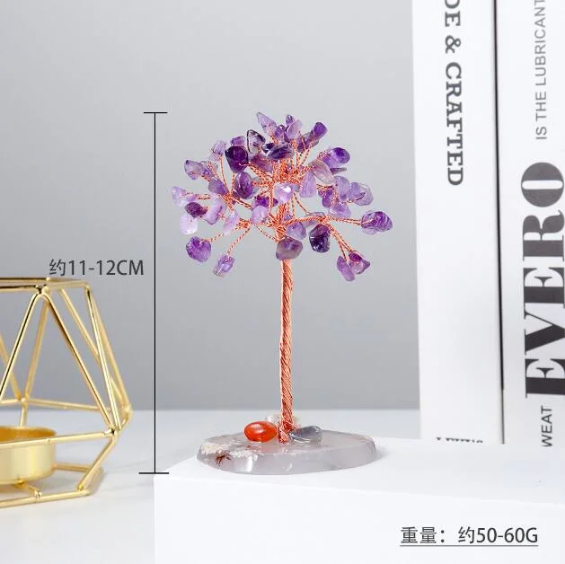 Christmas Business Gift Amethyst Crystals Copper Tree of Life Wrapped on Natural Agate Base Luck Figurine Money Tree Decoration