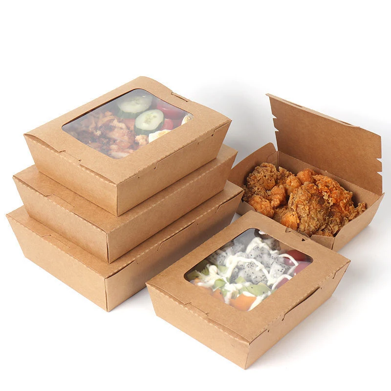 Tray for Food Fried Chicken Packaginges Kraft Paper Lunch with Window Box