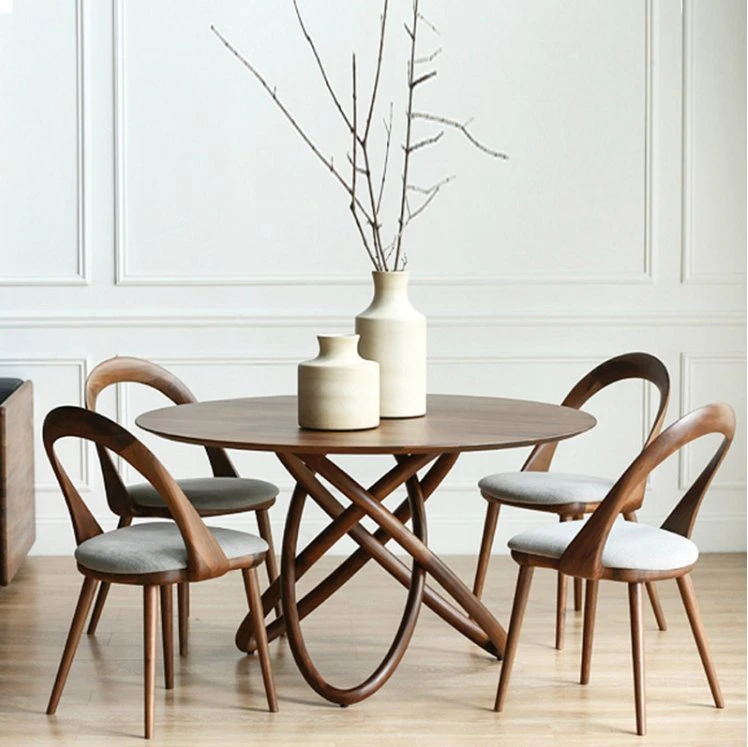 Silla de Comedor madera maciza Asiento de tela con el respaldo de la Ronda elegante