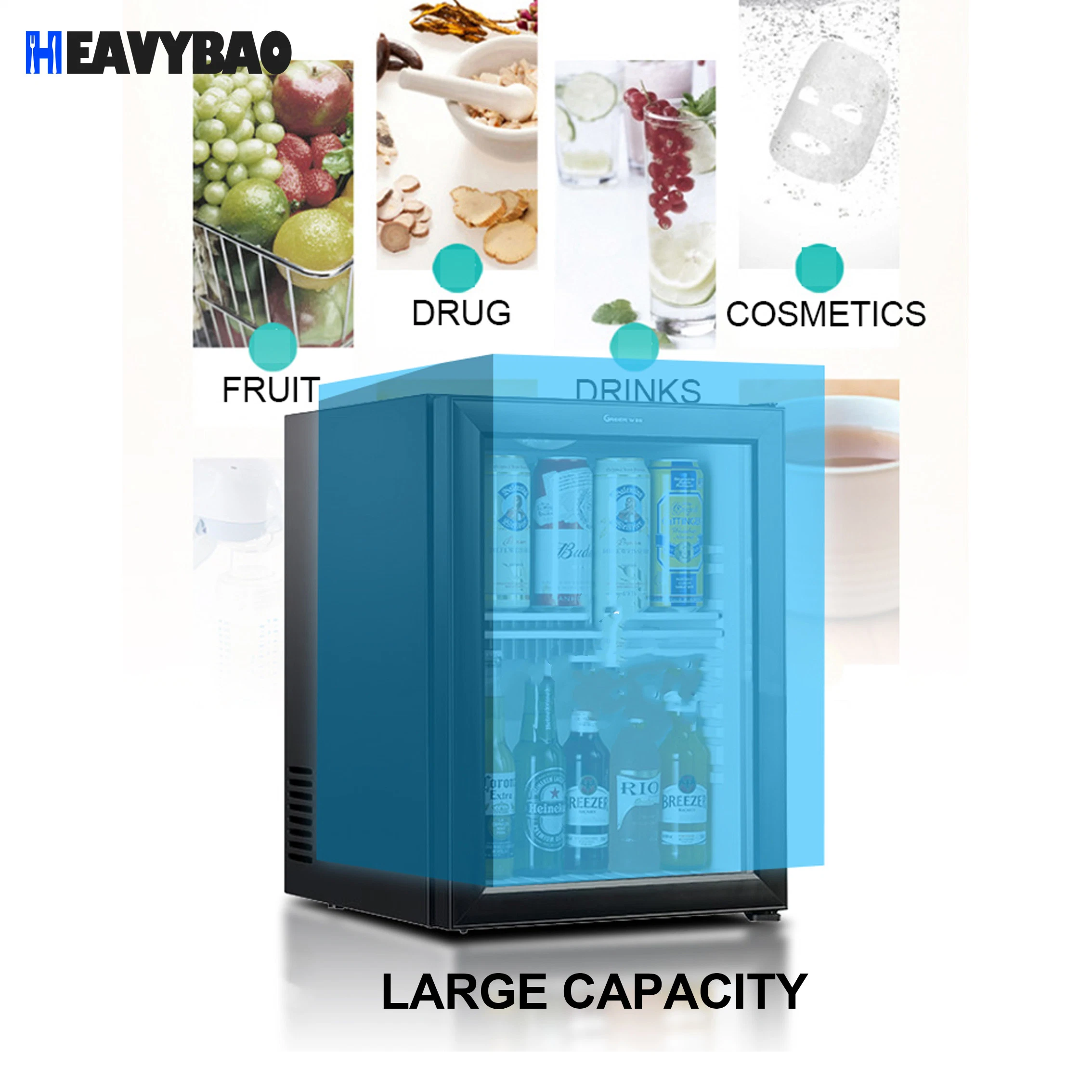 Heavybao Hotel Home Office 32L Minigeladeira Porta de vidro vinho bebida fria mini frigorífico frigorífico para uso doméstico