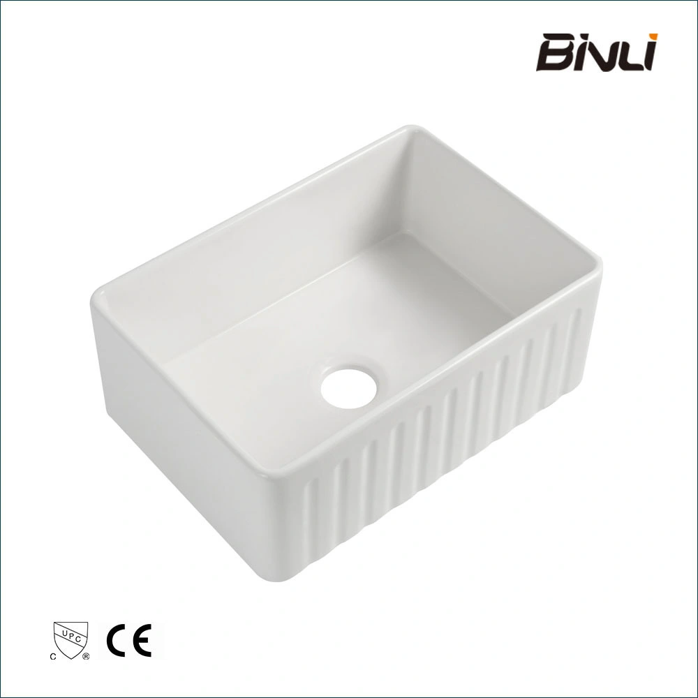 Hygienic Glaze Kitchen Single Basin Farm Sink with Drain Board