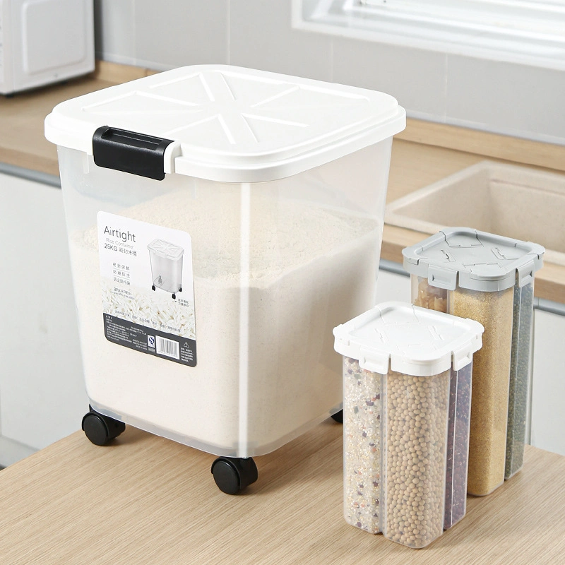 15kg Plastic Rice Bucket Storage Box Grain Dispenser Container Clear Kitchen Organizer Pet Cat Dog Food Storage Bin Barrel Box