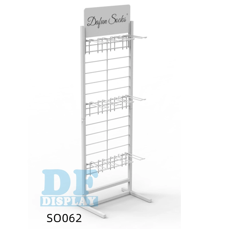 Metal Display Free Standing Rack Sock Display Rack Stand Wire Net Grid Floor Rack with Hook