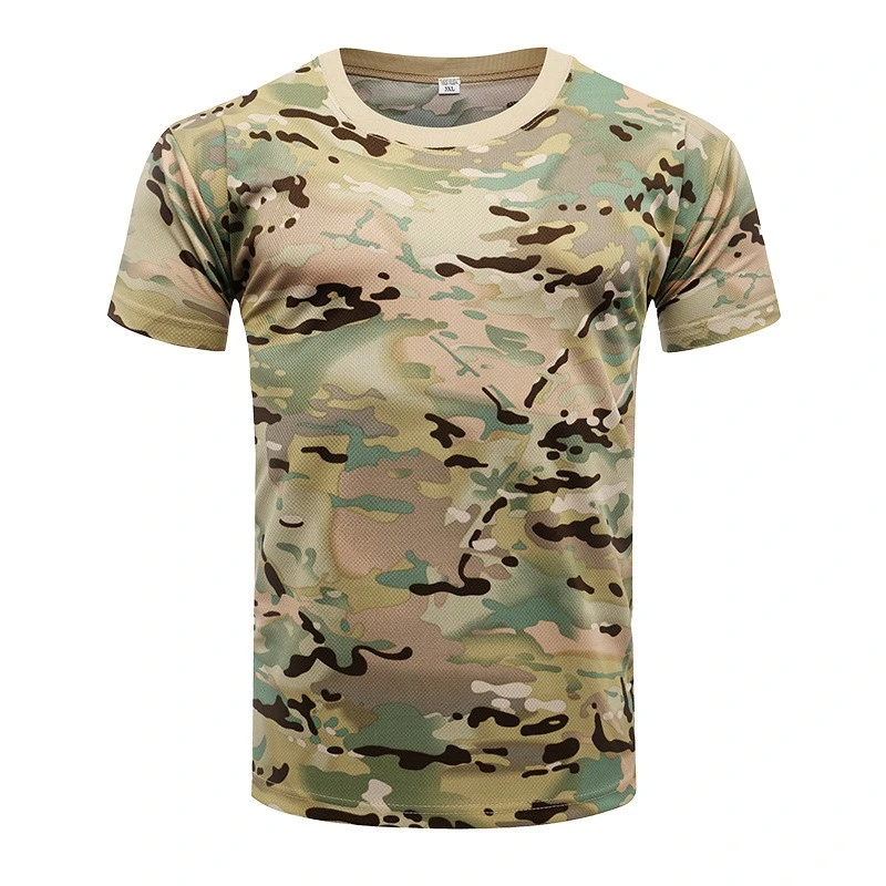 En el exterior de los hombres la ropa de camuflaje táctico ligero cuello redondo Quick-Drying Short-Sleeved Camisetas uniforme