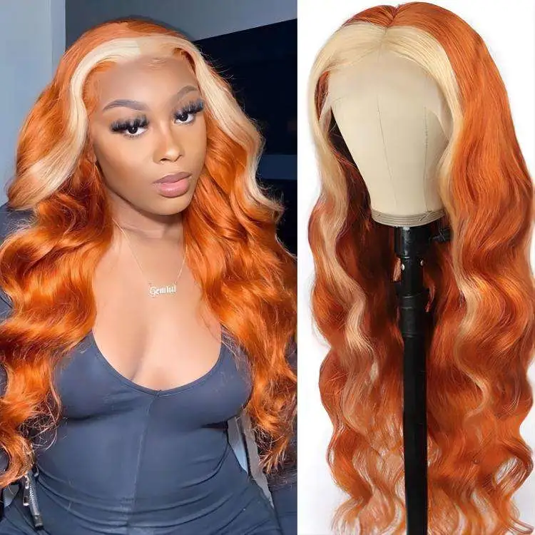 Highlingt Orange 613 Colored Human Hair Wigs Body Wave Lace Front Wig