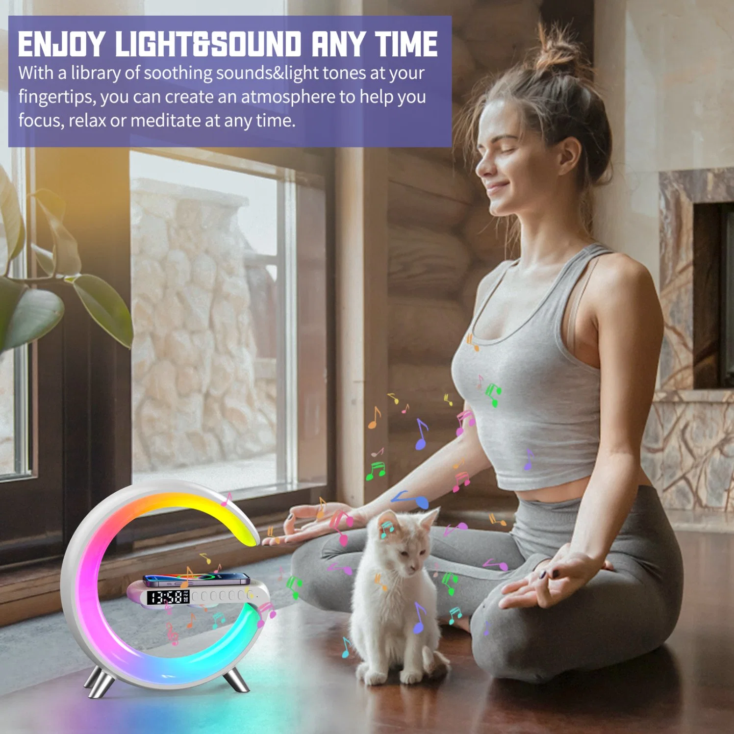 Wireless Fast Charger with LED Lighting Wireless Speaker with Alarm Clock Bluetooth G Shaped 15W Charger