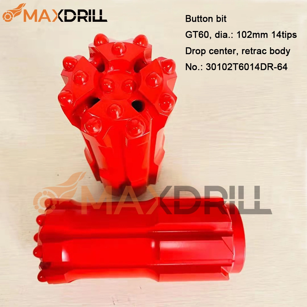 Maxdrill Gt60 102 mm Button Bit Drop Center Retrac Body for Mining