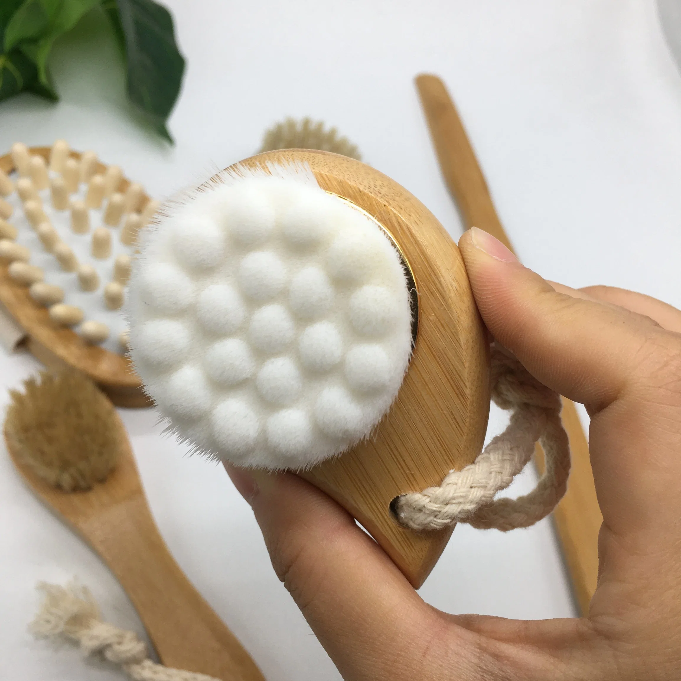 100% Natural Boar Bristles Bath /Shower Face Brush Gift Set for Dry Skin