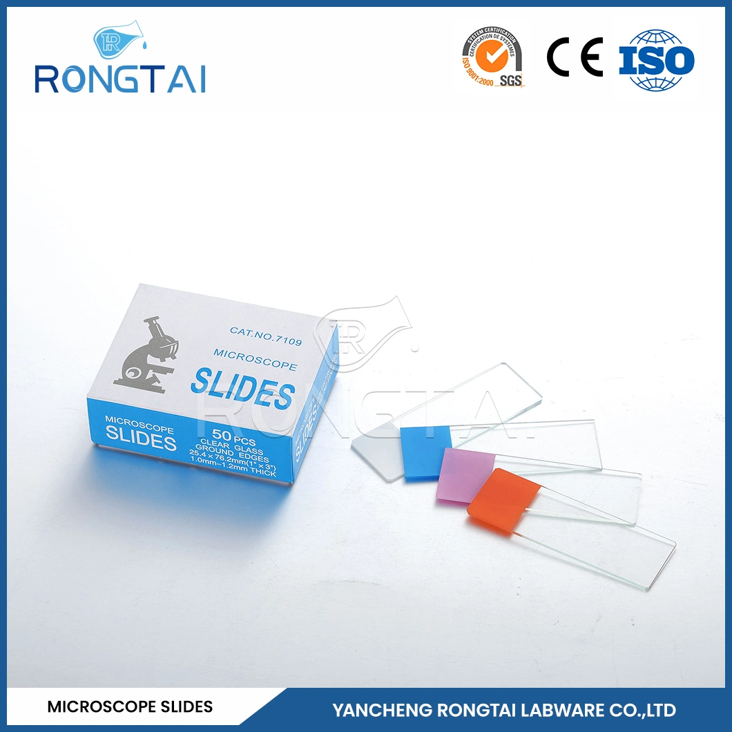 Botella de vidrio de laboratorio Rongtai Fabricators portaobjetos de microscopio 7.107 China 7101 7102 7105 7109 7.107 diapositivas laboratorio