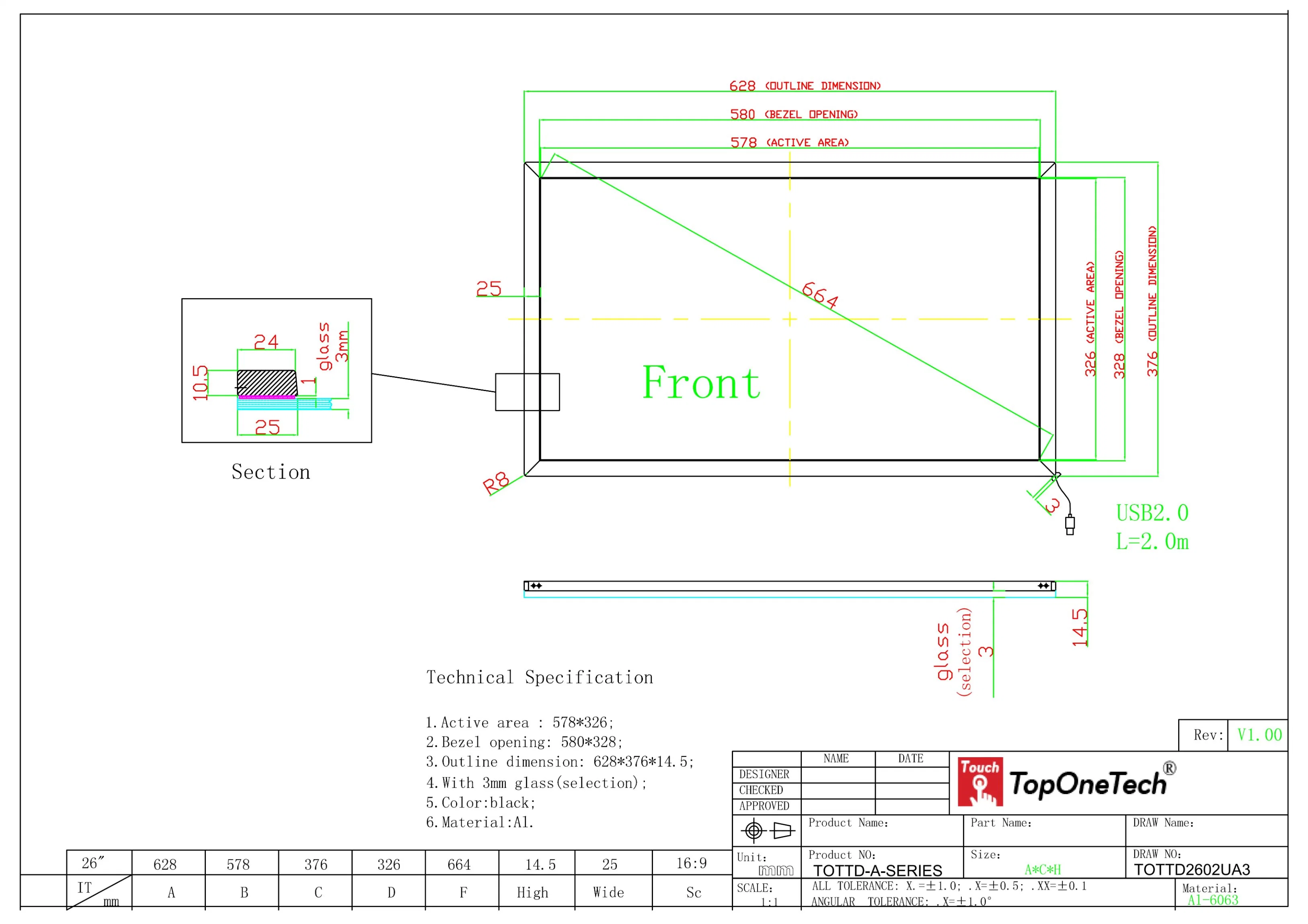 Verre antireflet Break-Resistant IR Infrarouge châssis 26 pouces 16 : 9 plusieurs écran tactile