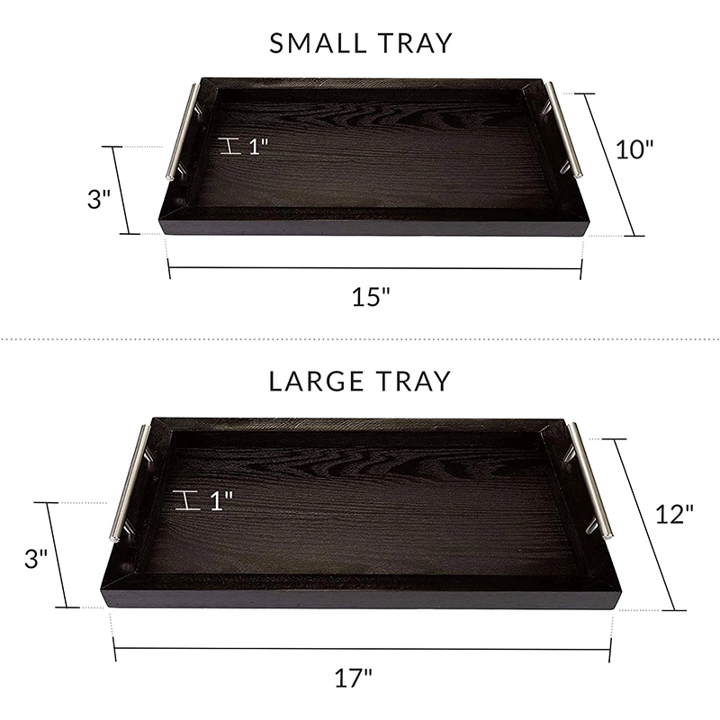 Servant de bois Bois Noir/bac défini avec poignées en acier inoxydable pour les boissons/café/thé/Petit déjeuner