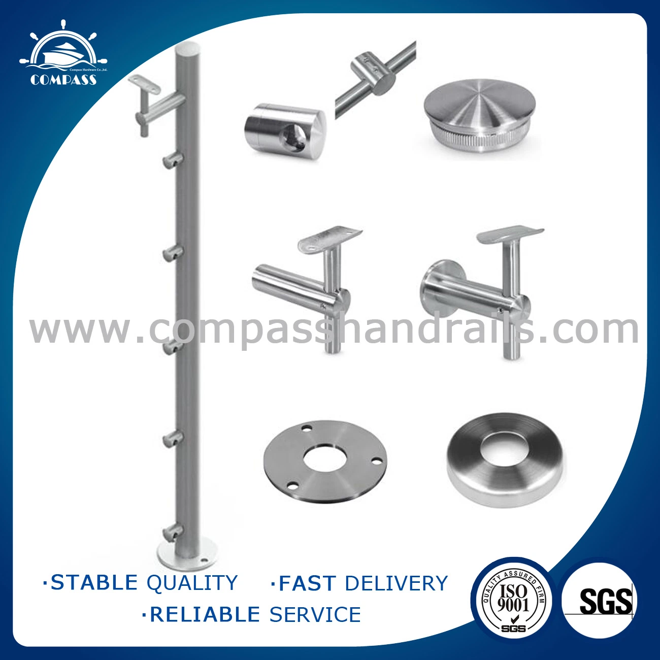 Stainless Steel Glass Clamp Bracket Stair Handrail Fitting Stair Handrail Parts Sale