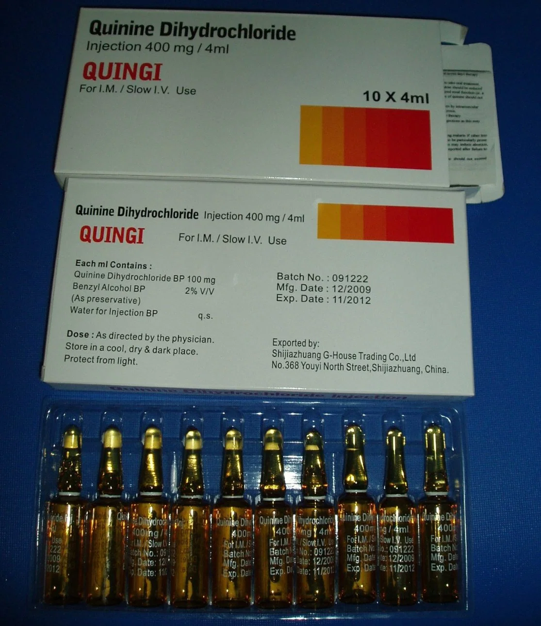 Quinine Dihydrochloride Injection 600mg/2ml 100 Ampoules/Box