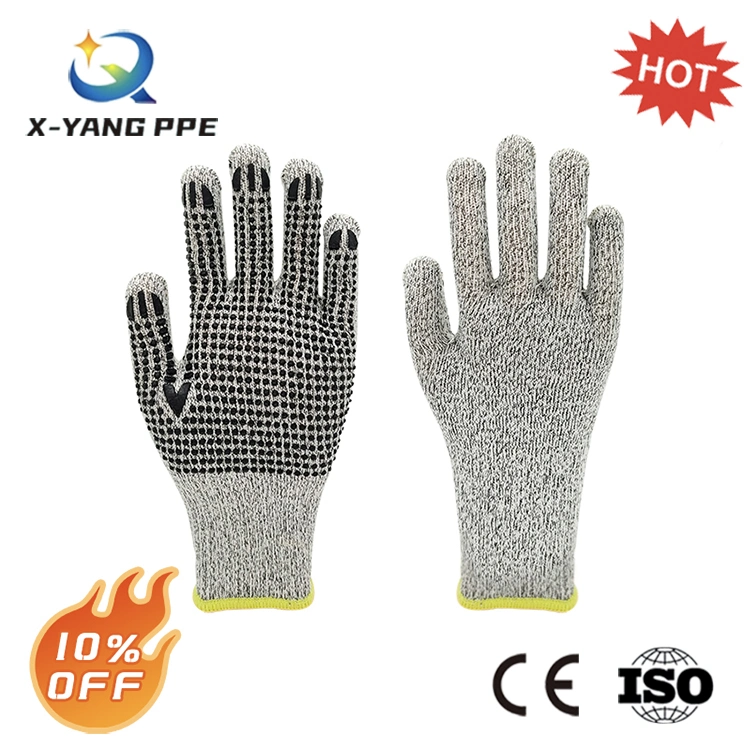 Factoryshop 7 / 10 Gauge Cotton Liner Single / Double Side PVC Dotted / Dots Non Slip Coated Work Safety Construction Working Knitted Gloves