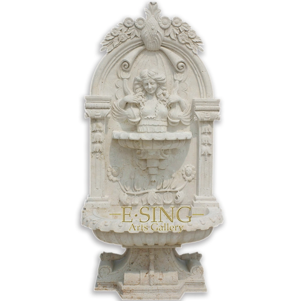 Hand Carved Natural Marble Classcial Garden Wall Fountain with Detail Carvings