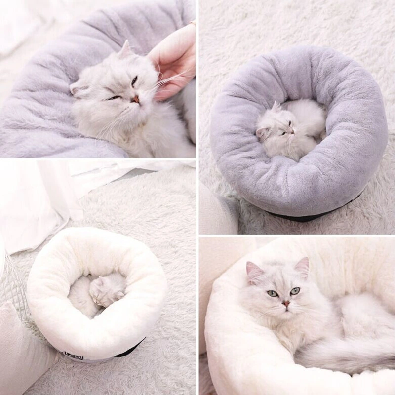 100% Cotton Novelty Calming Solid Donut Cave House Pet Nest Cat Beds House for Homemade Cats for Sale