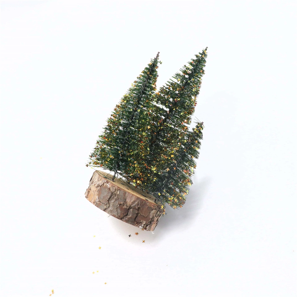 Christmas Decorations Wooden Base Mini Christmas Tree Glitter Stars Multi-Tree Holiday Party Decorations