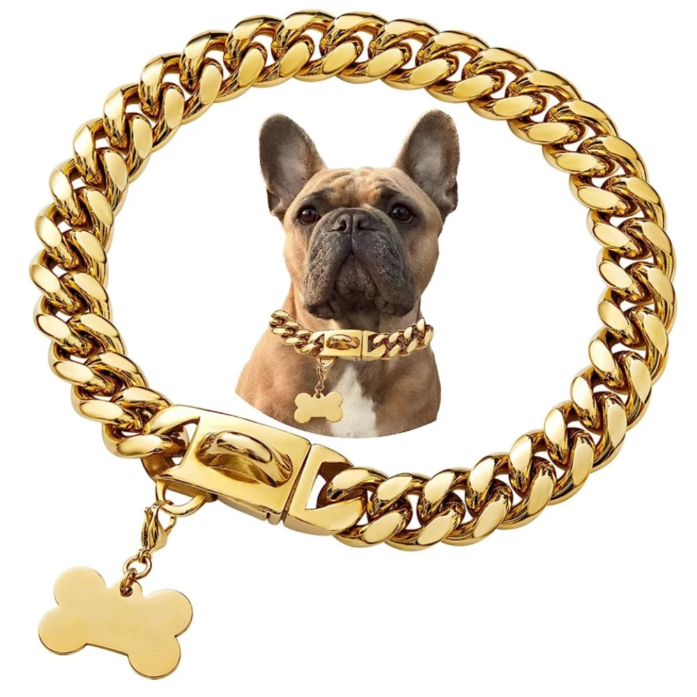 Dog Gold Chain Heavy Duty Cuban Link Dog Chain with Metal Buckle